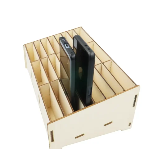 Suport telefoane mobile clasa, Organizator universal din lemn pentru telefoane cu 24 de compartimente
